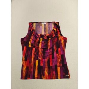 Calvin Klein Multicolor Abstract Stripe Cowl Neck Sleeveless Top